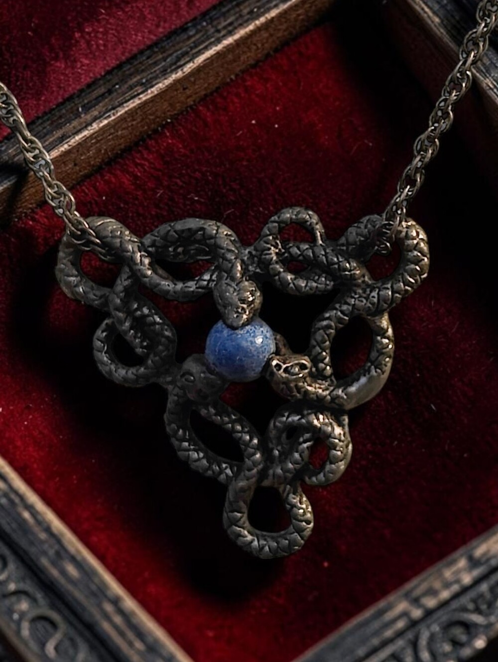 🐍 Vintage Gothic Serpent/Snake Lapis Pendant Necklace
